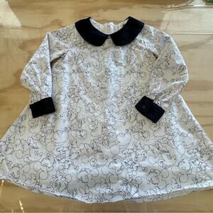 Disney Mickey Mouse Canvas Black and White Collared Knee Length Dress Sz4 Cotton